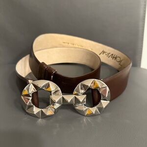 BETSY JOHNSON Brown Leather Belt with Silver Buckle